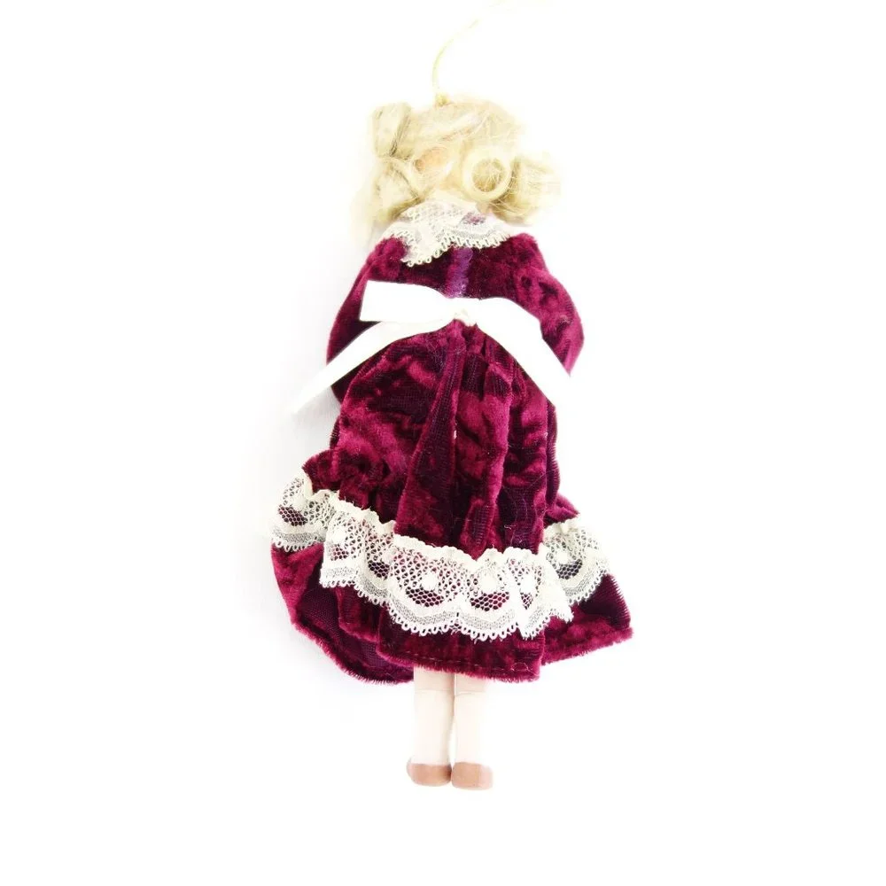 Porcelain Bisque Doll Dressed in Victorian Velvet Dress Hanging Ornament‎ 7